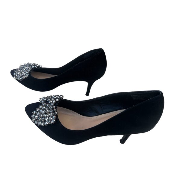 Just Fab Shoes - Just Fab Women’s 11 Faux Suede 3.25” Heels Metallic Bow Party Shoes